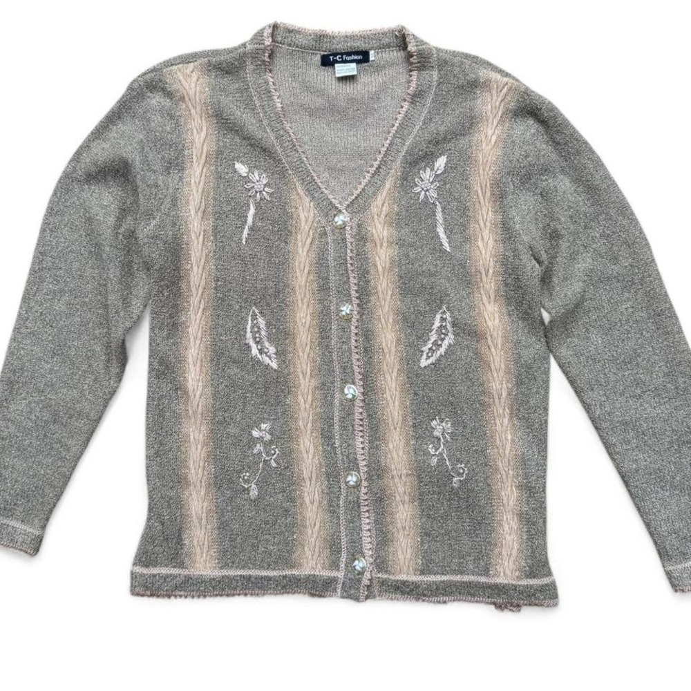 Granny Core Textured Knit Cardigan Sweater Women's‎ Medium Vintage
